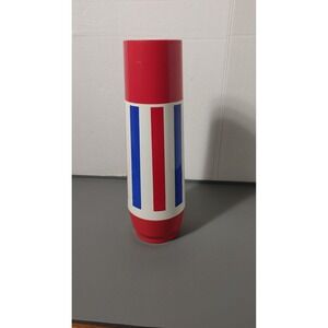 Vintage Thermo-Serv thermos bottle with red, white, and blue stripes